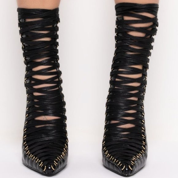 Dolls Kill Black Victorian Corset Fetish Stiletto Boots Size 7 - Picture 3 of 5